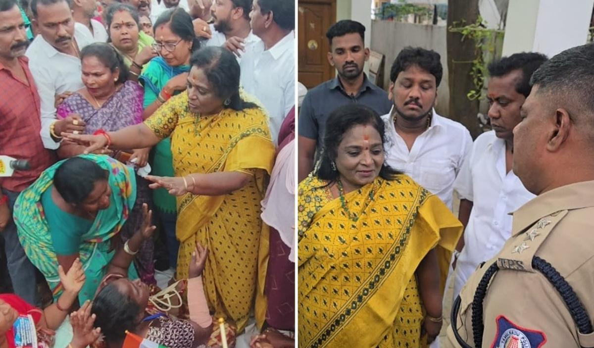 போராடும் தூய்மை பணியாளர்களுக்கு ஆதரவு: தமிழிசையை போலீஸார் தடுத்து நிறுத்தியதால் பரபரப்பு | Tamilisai Supports Sanitation Workers’ Protest: Nayinar Condemns Police’s Detention of Tamilisai