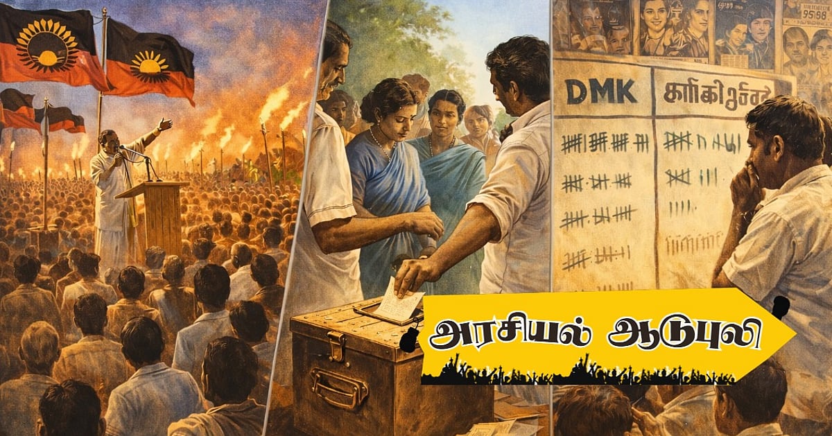 1957: `திரைக்கவர்ச்சி’ என திமுகவை விமர்சித்த காங்., – திராவிட இயக்கத்தின் அரசியல் உதயம்! | ஆடுபுலி 6 | 1957 election and dmk election politics