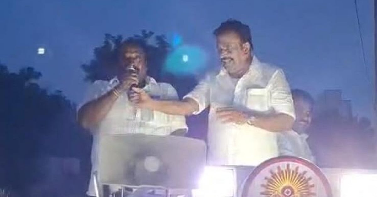 ‘நம்ம ஊரும், நாமும் நேரு அண்ணனுக்கு நன்றி கடன்பட்டுள்ளோம்!’ – உணர்ச்சி வசப்பட்ட நிர்வாகி; மைக்கை பிடுங்கிய கே.என்.நேரு – kn nehru kajamalai viji in trichy