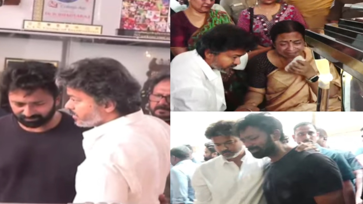 பாக்யராஜ் உடலுக்கு முதல்வர் விஜய் நேரில் அஞ்சலி.. கண்கலங்கி நின்ற சாந்தனுவுக்கு ஆரத்தழுவி ஆறுதல் | Vijay Pays Last Respects to Bhagyaraj; Consoles Shanthanu with an Emotional Embrace