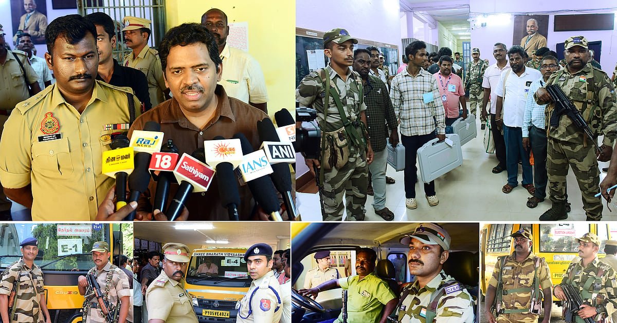 புதுச்சேரி இடைத்தேர்தல்: பலத்த பாதுகாப்புடன் கொண்டு செல்லப்பட்ட வாக்குப்பதிவு இயந்திரங்கள் | Photos